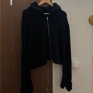 Black Knit Zip-Up Hoodie